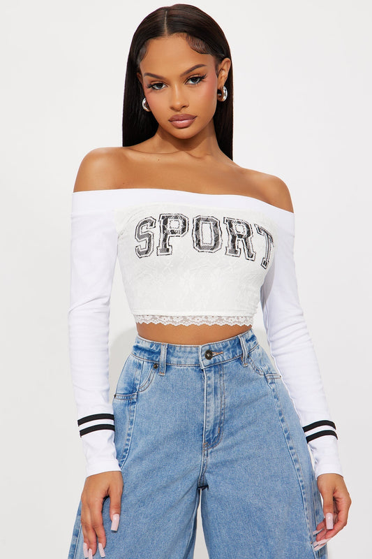 Sporty Gal Off Shoulder Top - White