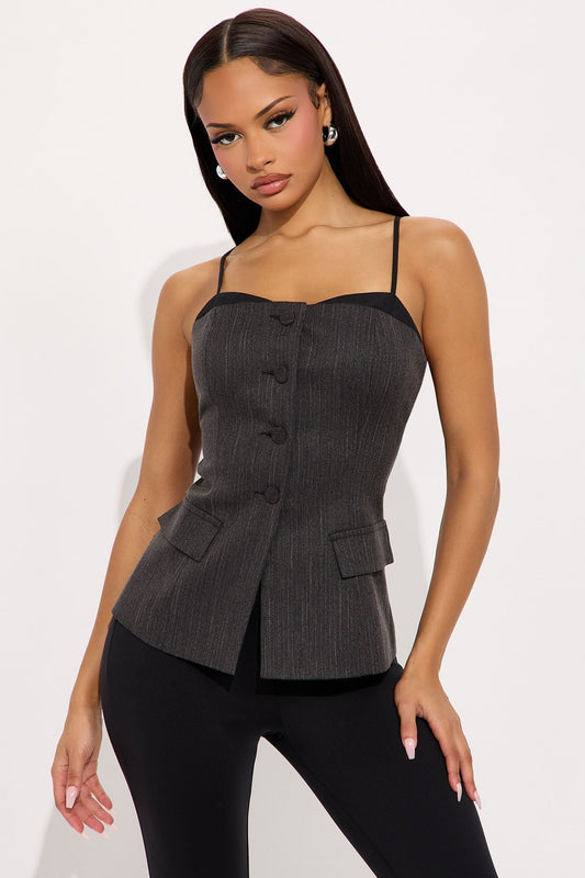 Up At Night Vest Top - Grey/combo