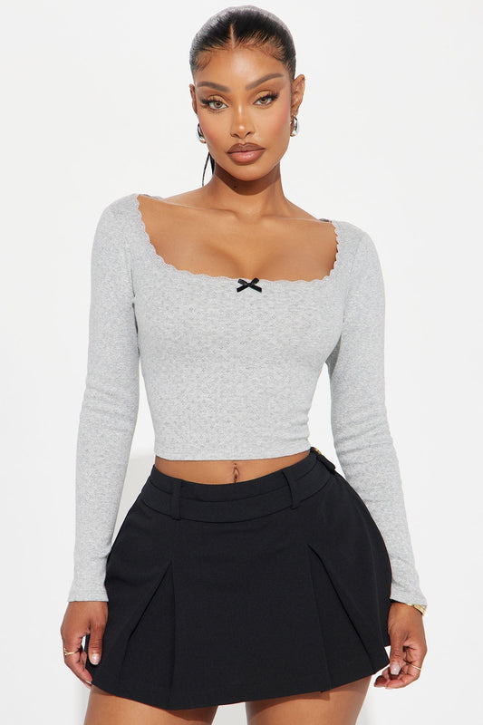 Sweet Thing Long Sleeve Top - Heather Grey