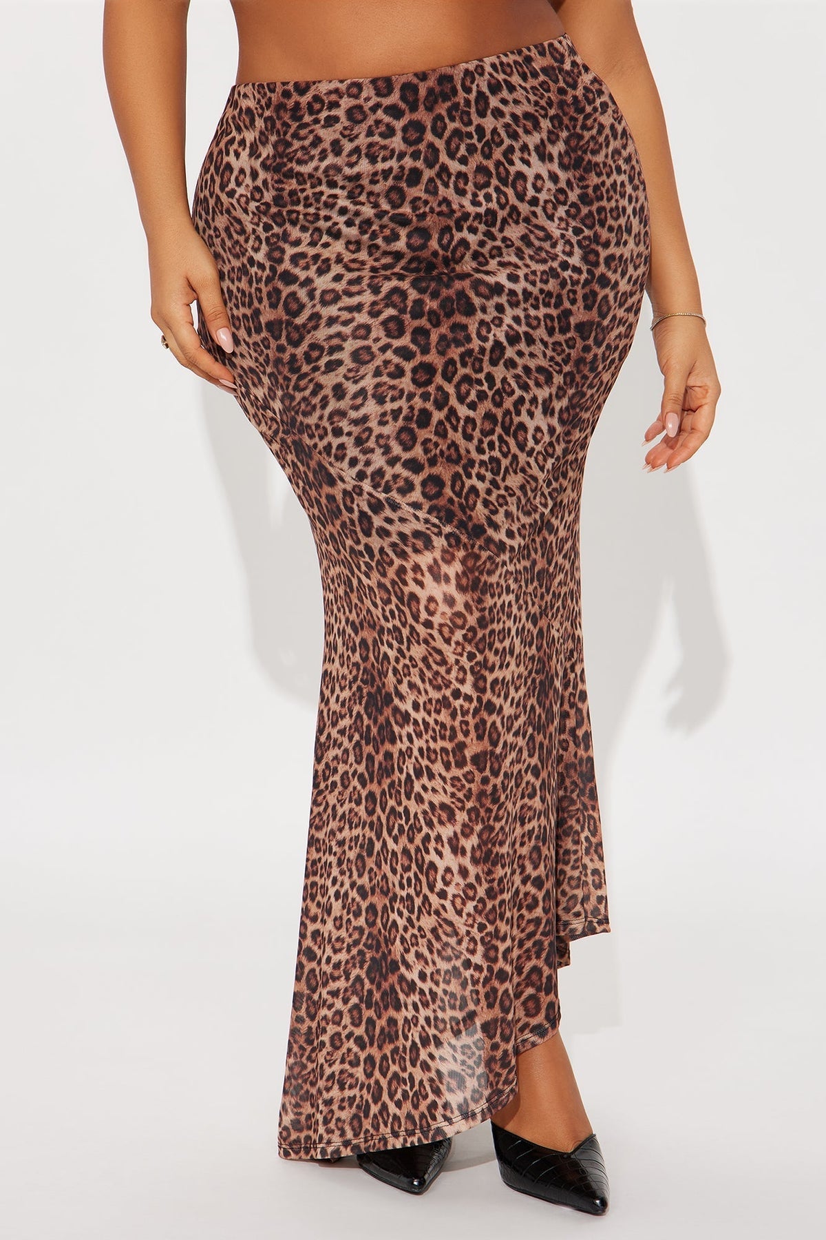 Eliza Asymmetrical Leopard Mesh Maxi Skirt - Leopard