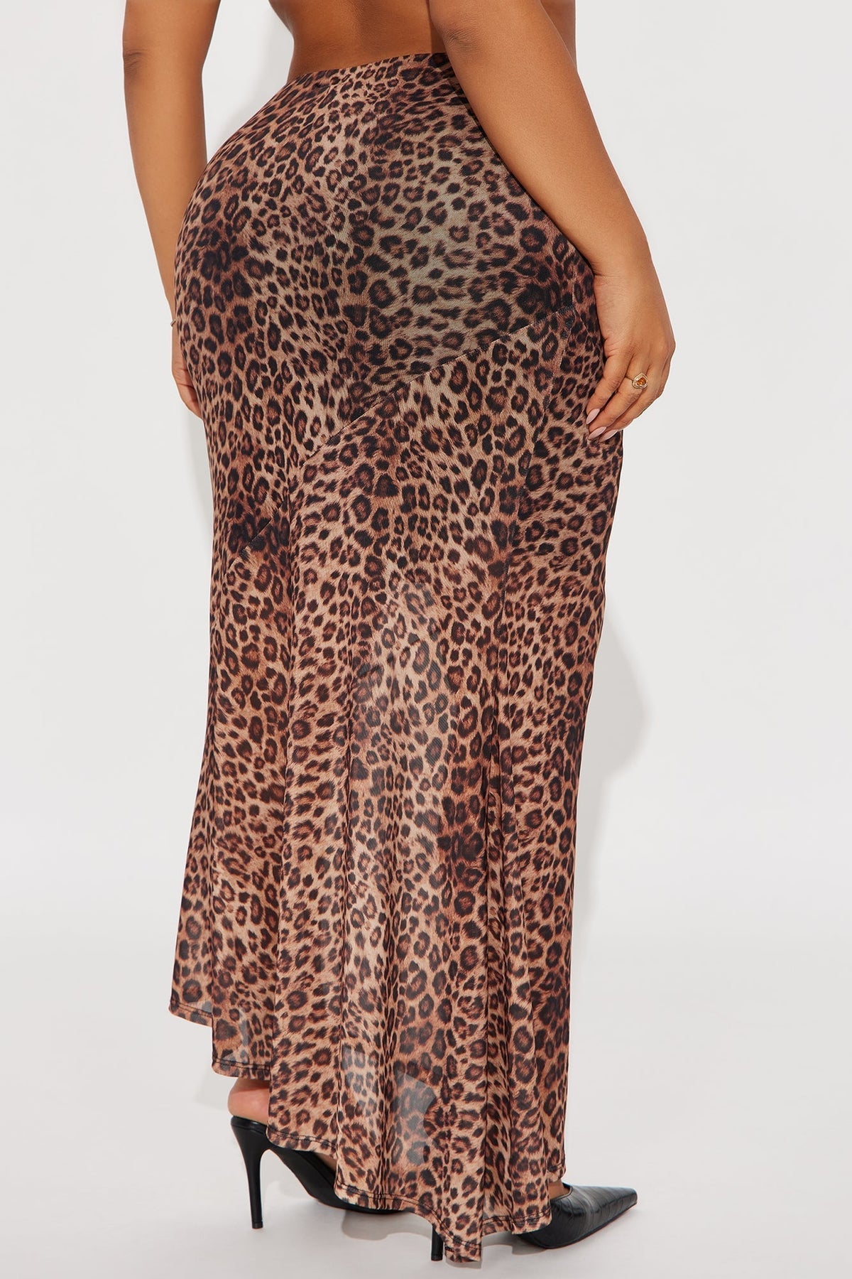 Eliza Asymmetrical Leopard Mesh Maxi Skirt - Leopard