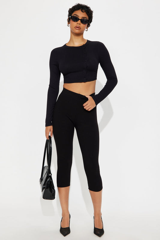 Jana Cropped Long Sleeve Top - Black