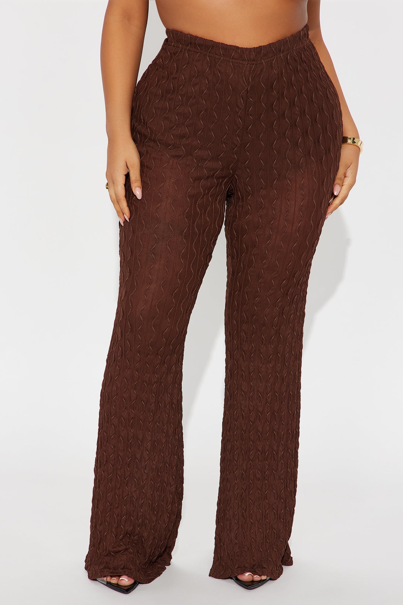 Romina High Rise Textured Flare Pant - Chocolate