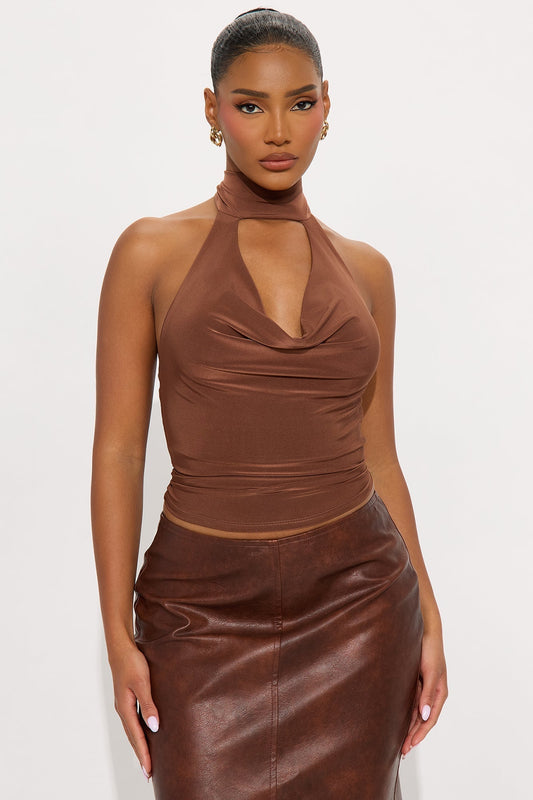 Lovisa Mock Neck Halter Top - Mocha
