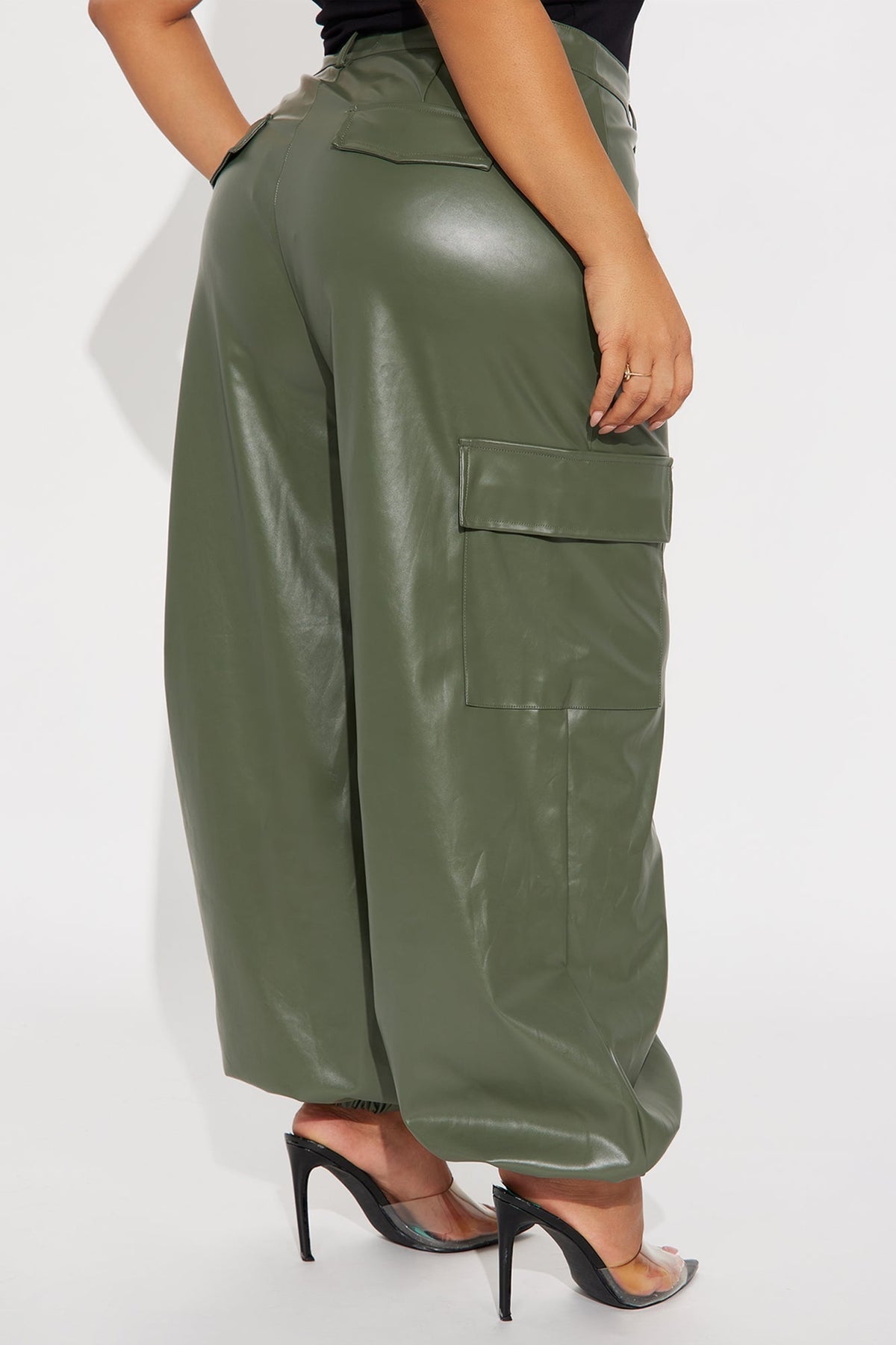 Velma Faux Leather Jogger Pants 29″ - Olive