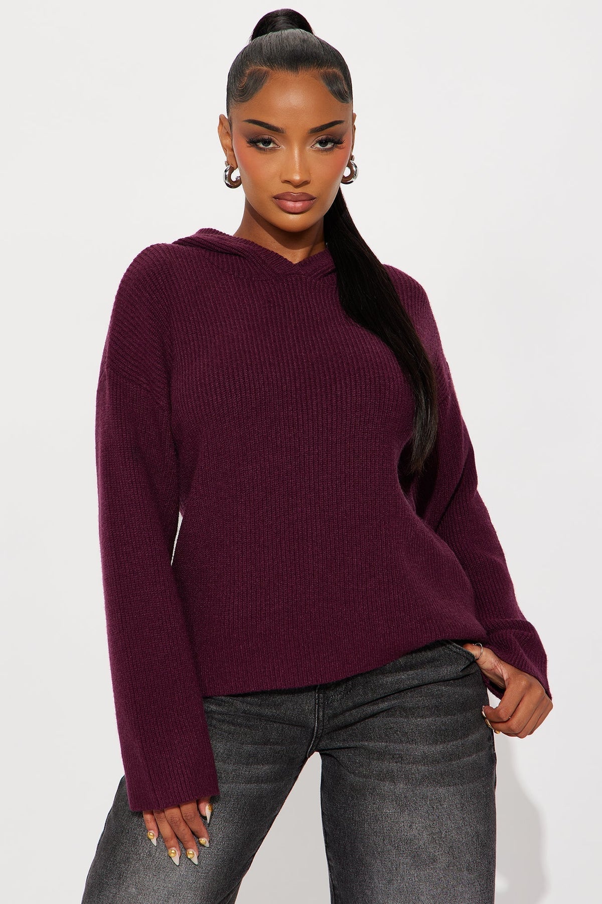 The Coziest Hooded Sweater - Plum