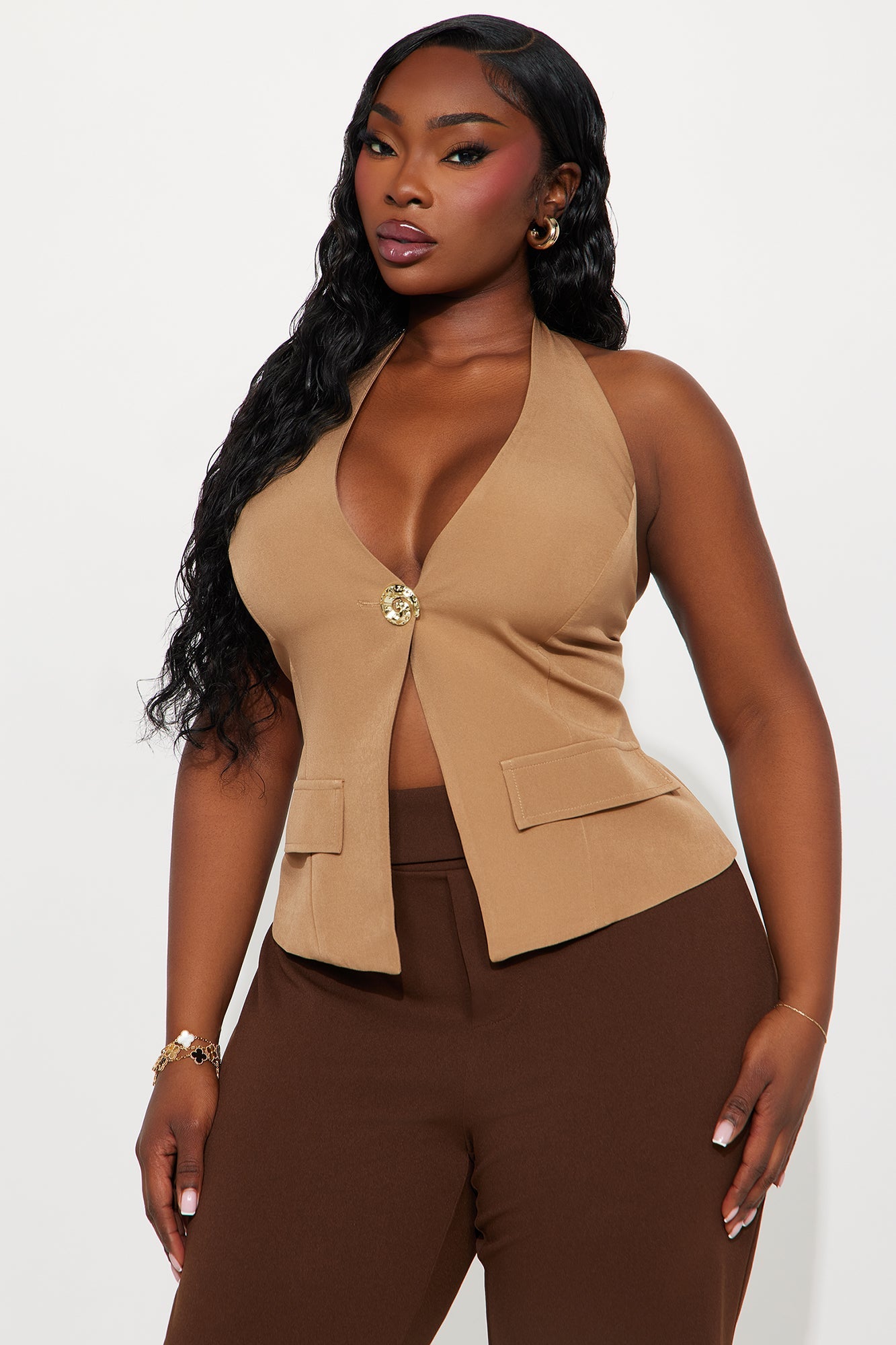 Get In Line Hardware Buttoned Vest - Tan