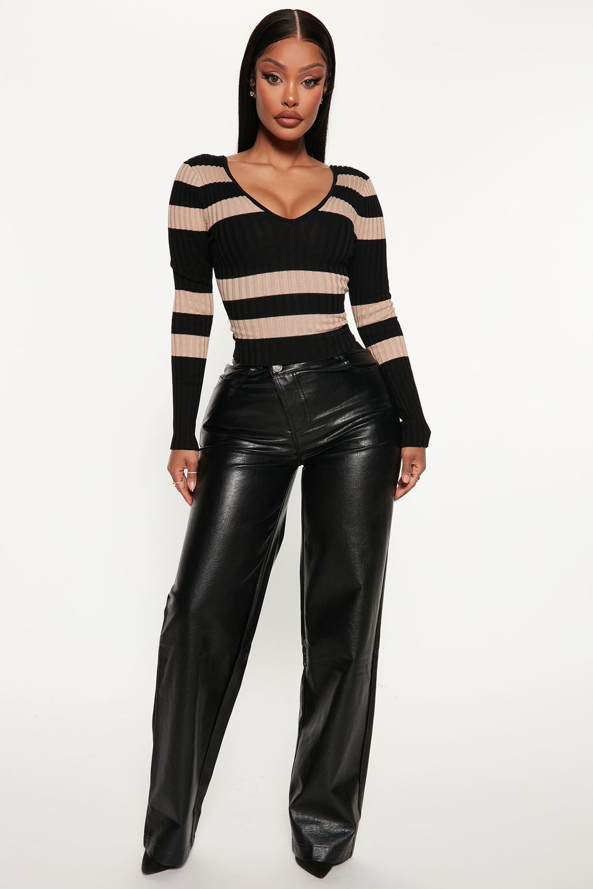 Kallan Knit Striped Sweater Top - Black/combo