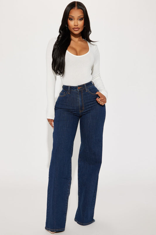 Chasing Thrills Stretch Wide Leg Jeans - Dark Wash