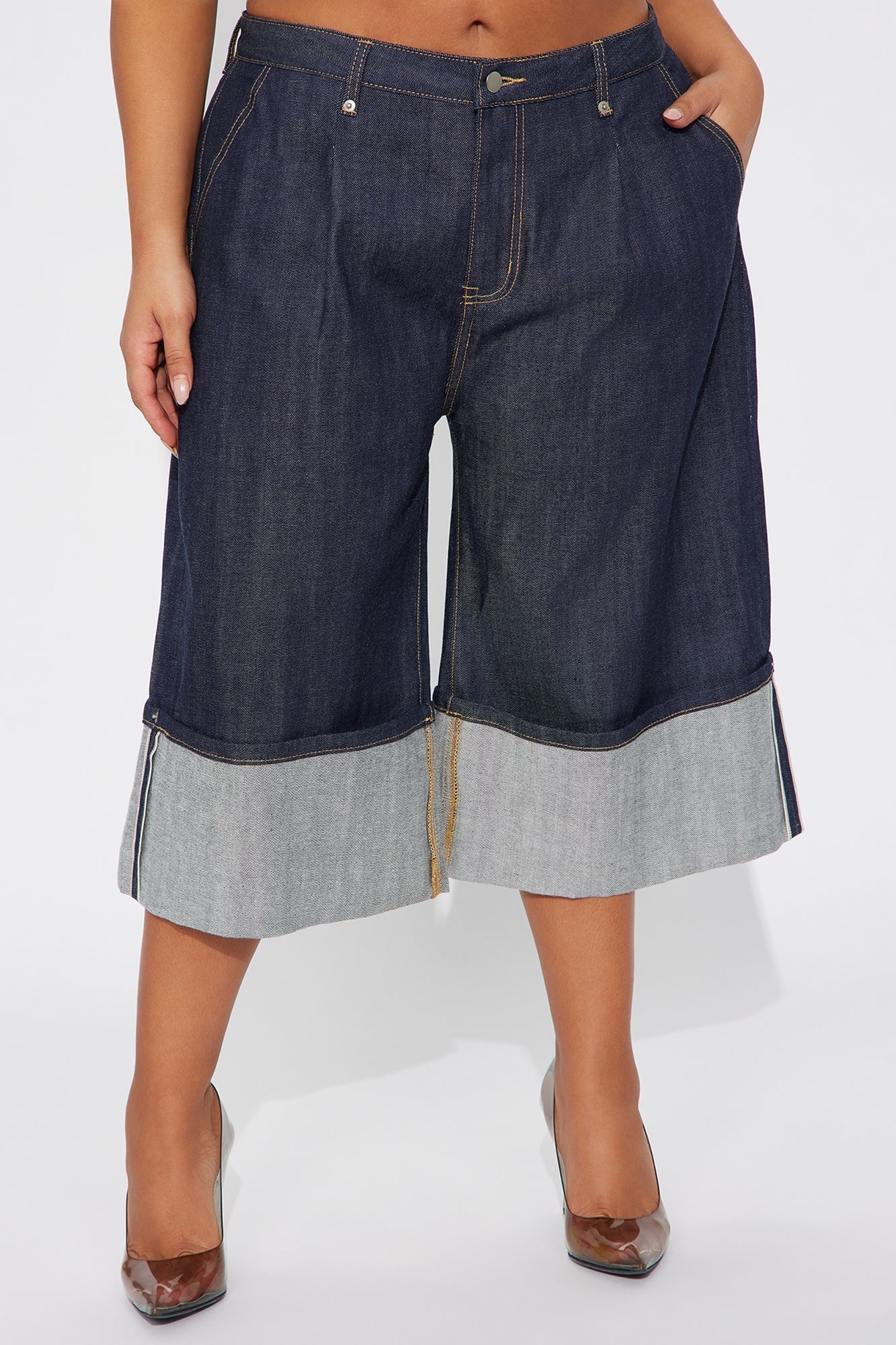 Premium Selvedge Cuffed Denim Jorts - Dark Denim