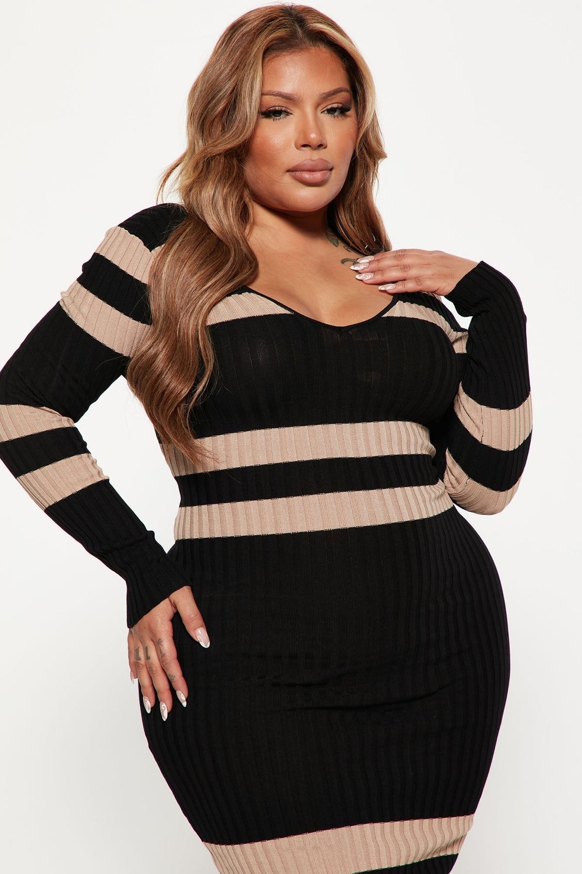 Kallan Striped Knit Dress - Black/combo