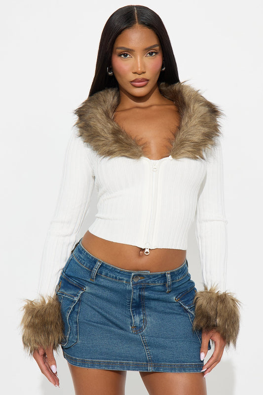 Furever Feeling Faux Fur Cardigan - White/combo