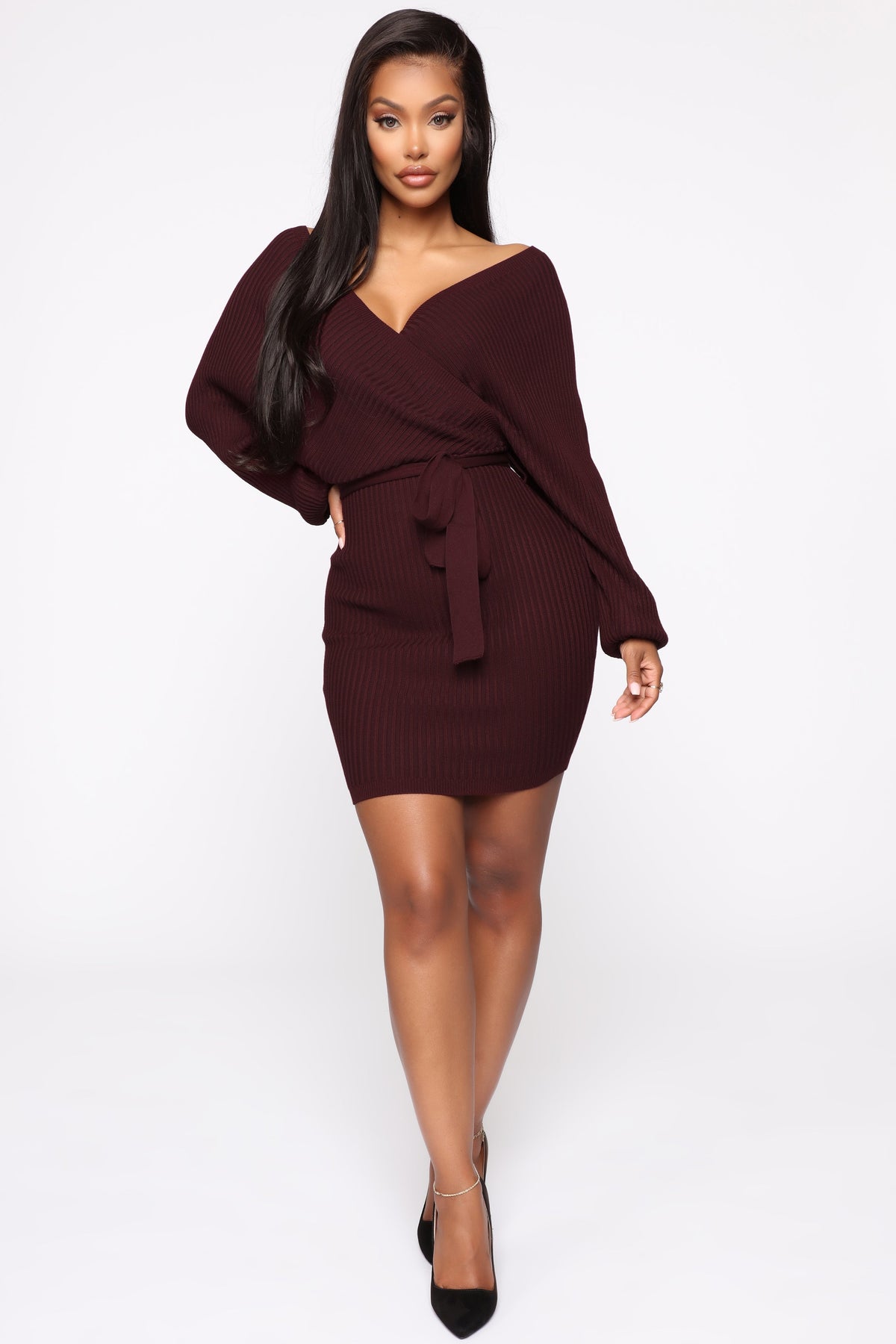 Just Between Us Sweater Dress - Wine