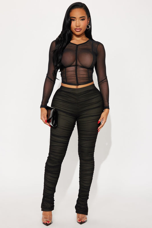 Game Changer Ruched Mesh Legging - Dark Olive