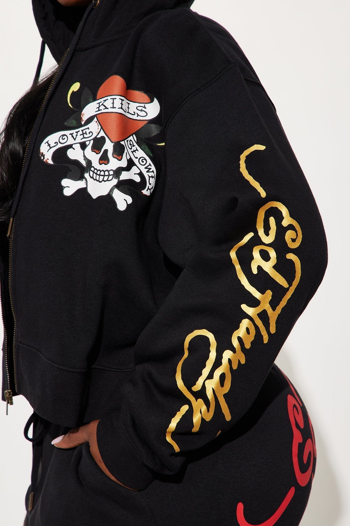 Love Kills Ed Hardy Zip Front Hoodie - Black