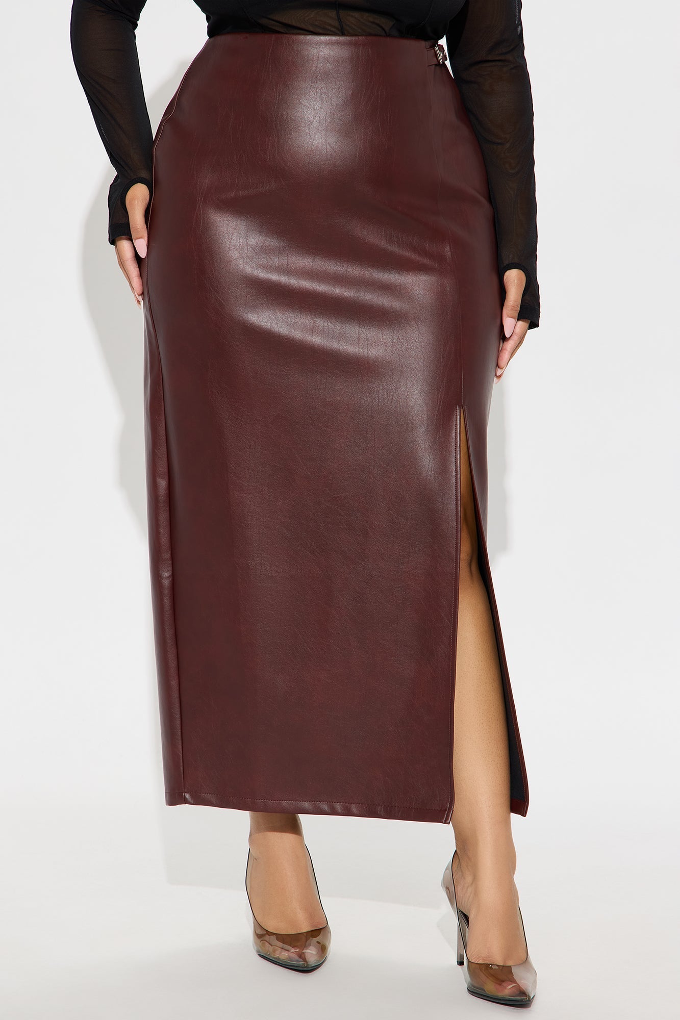Bad For You Belted Faux Leather Maxi Skirt - Burgundy