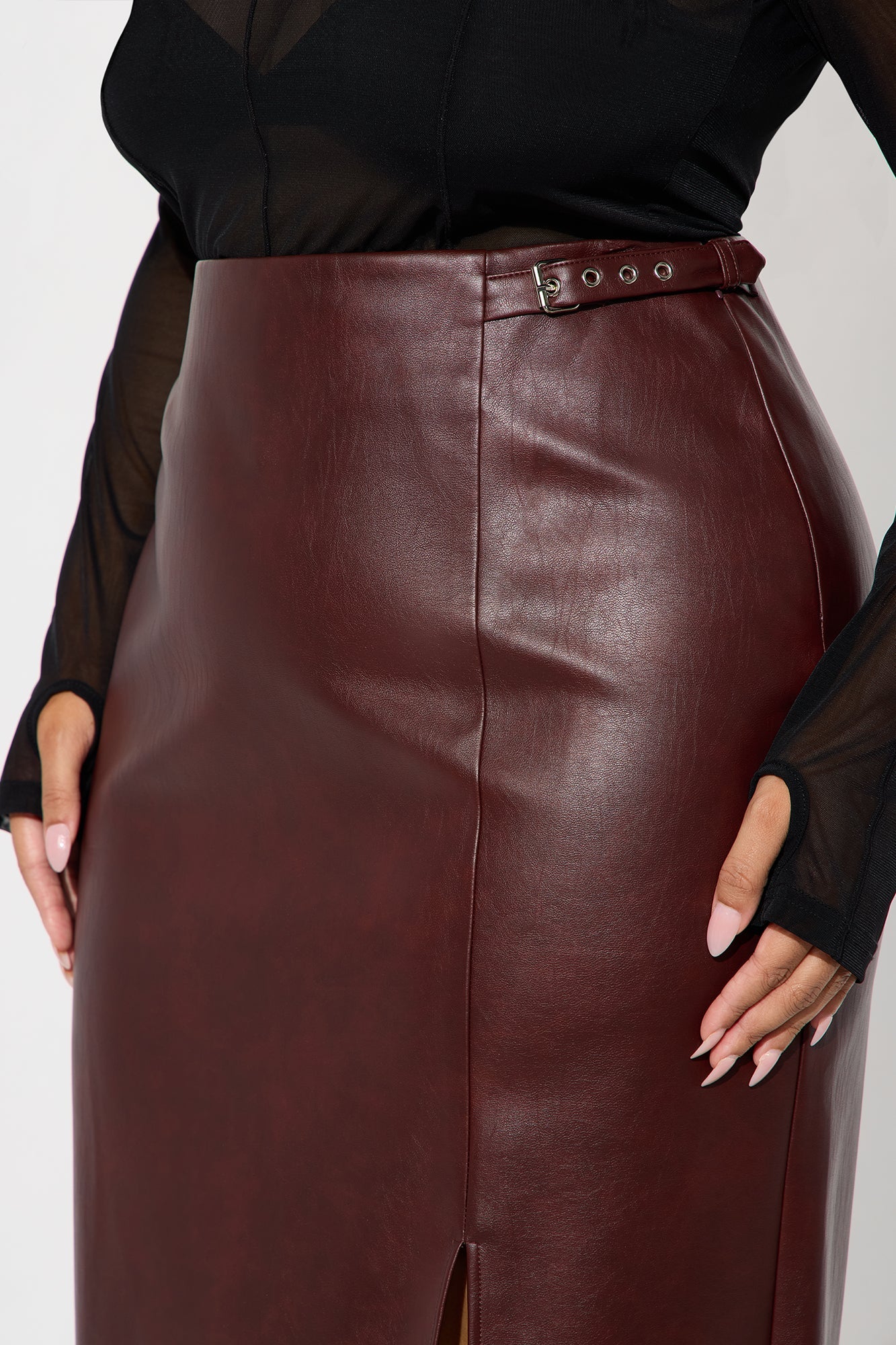 Bad For You Belted Faux Leather Maxi Skirt - Burgundy