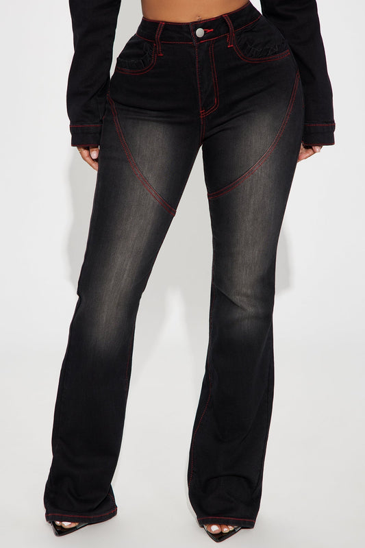 Up For A Challenge Stretch Moto Bootcut Jeans - Black Wash