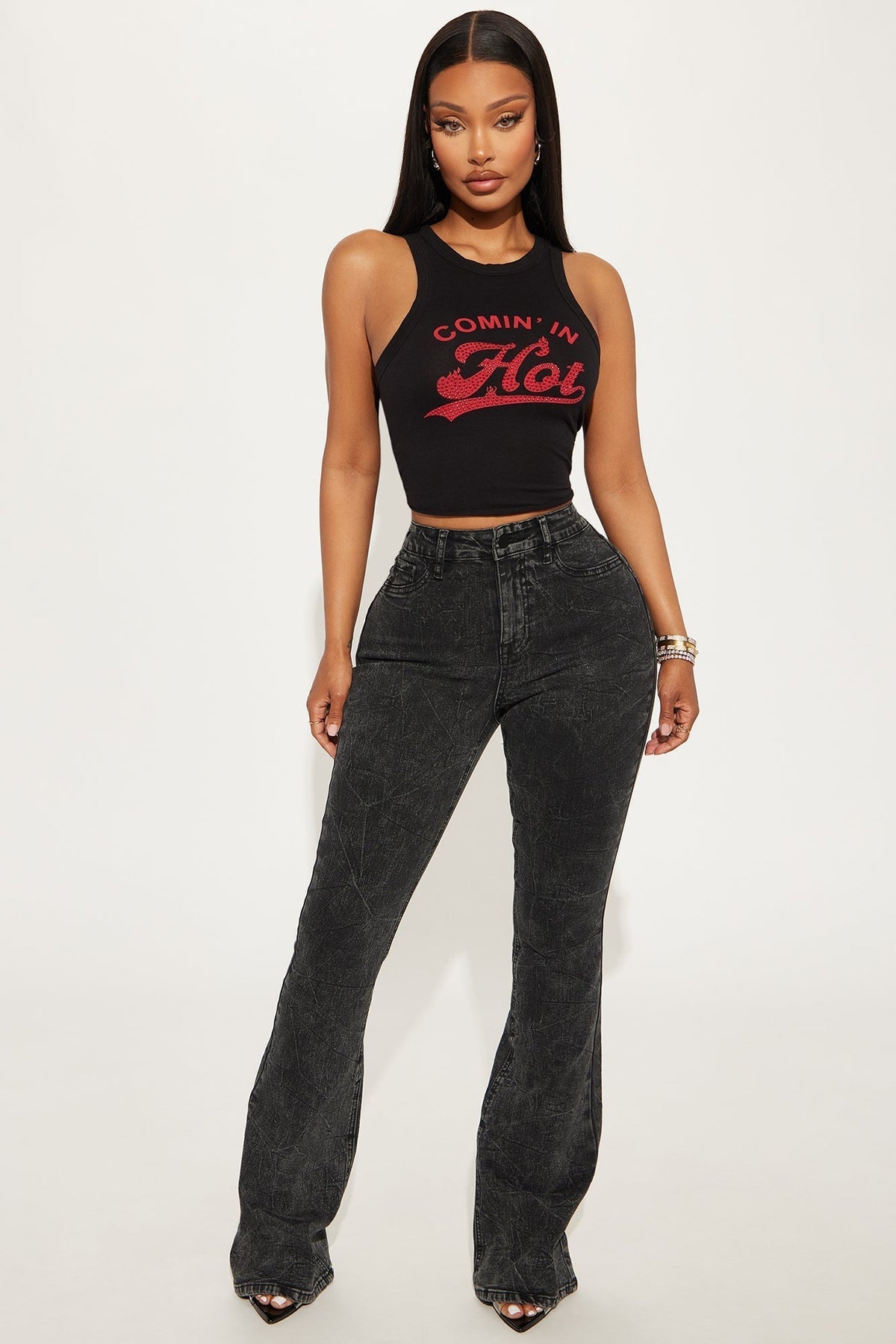 Audrey Booty Lifting Stretch Flare Jeans - Acid Wash Black