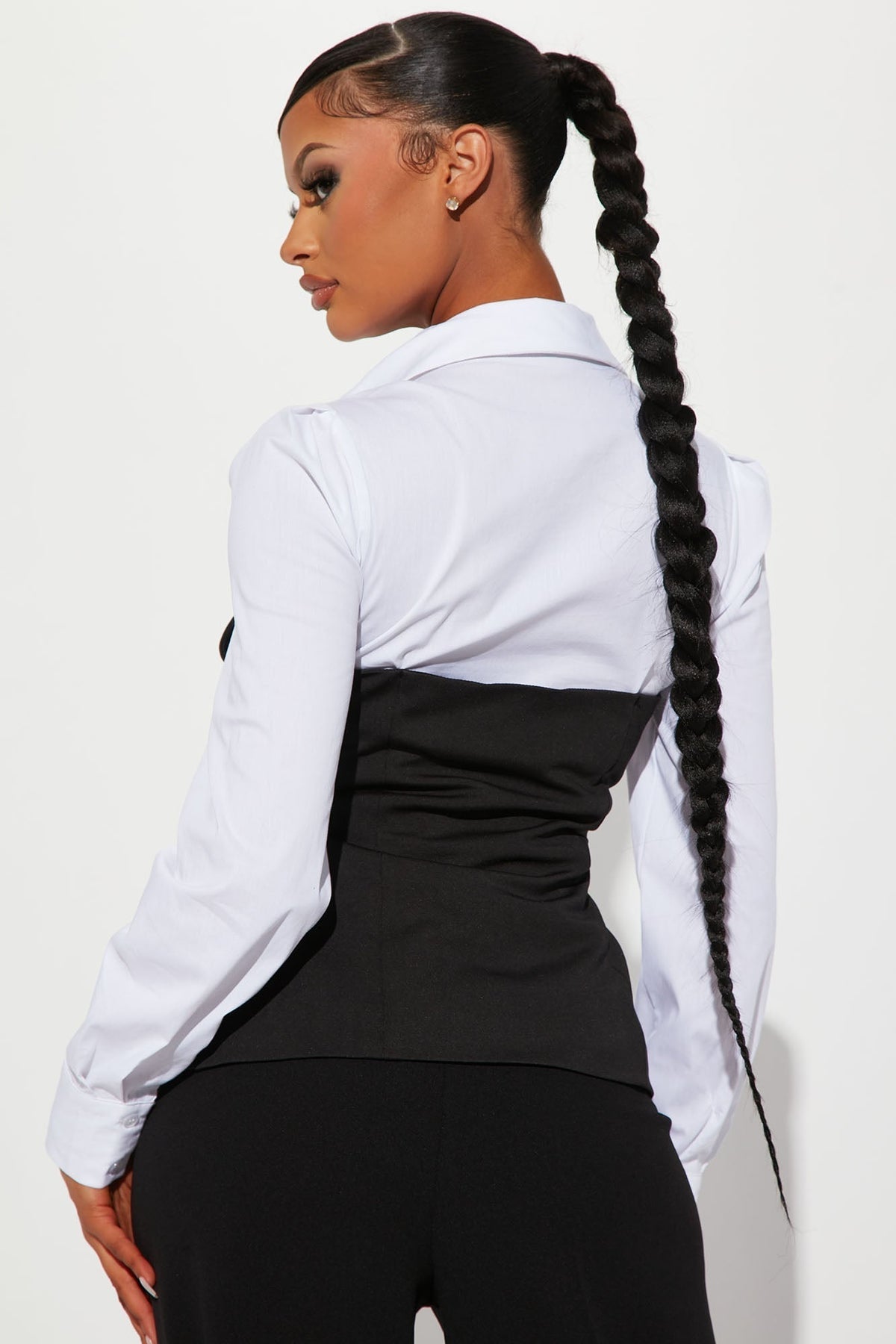 Here To Work Poplin Vest Top - Black/White