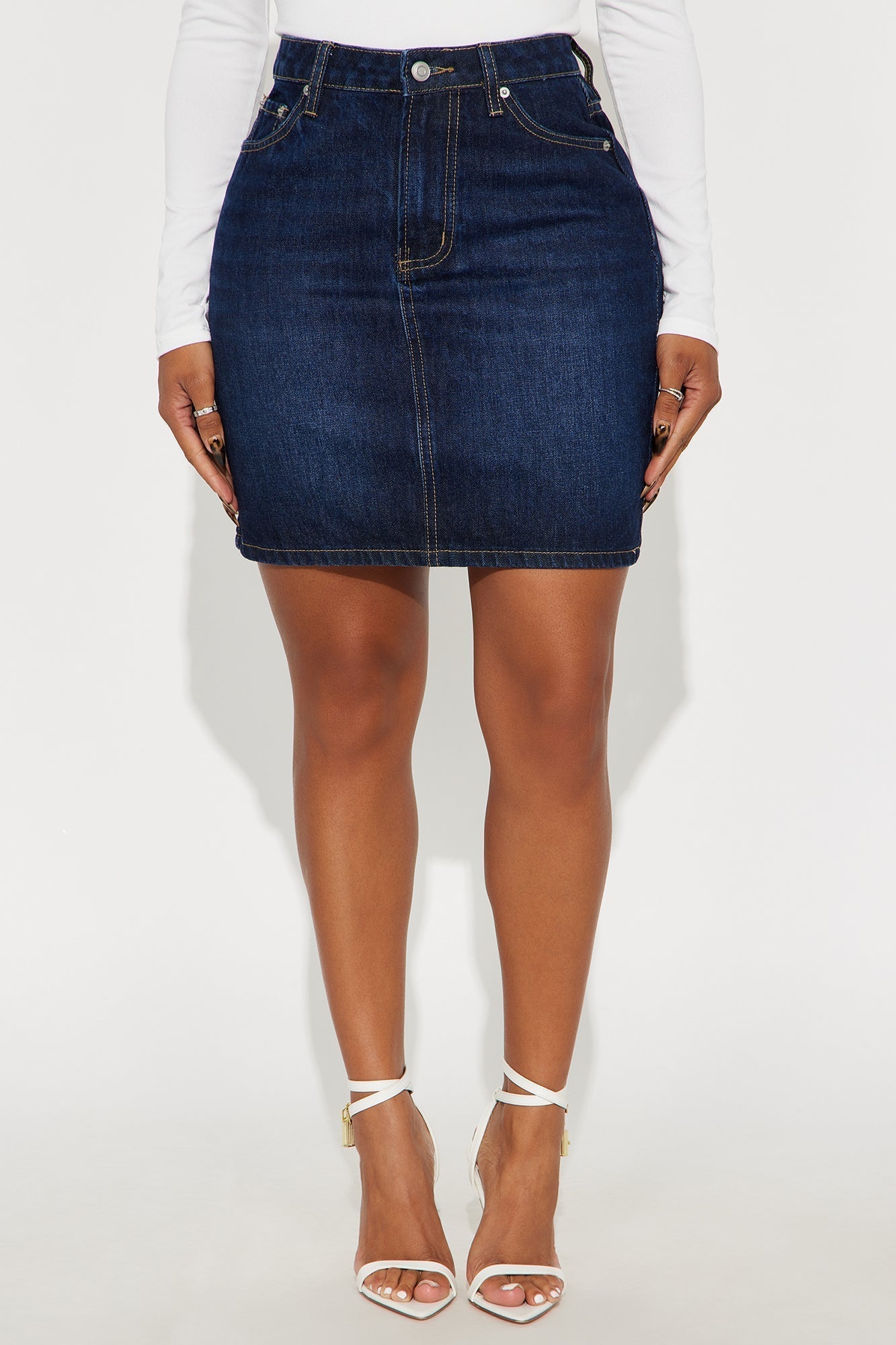 Rayna Dark Wash Denim Midi Pencil Skirt - Dark Wash