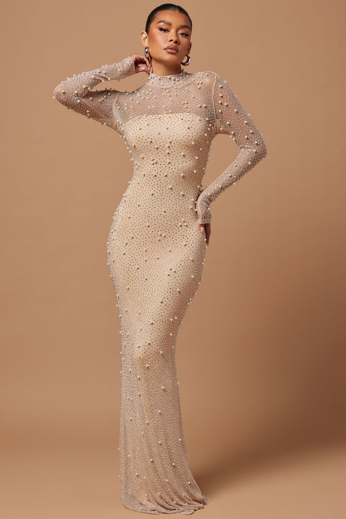Anastasia Brooke Embellished Maxi Dress - Nude