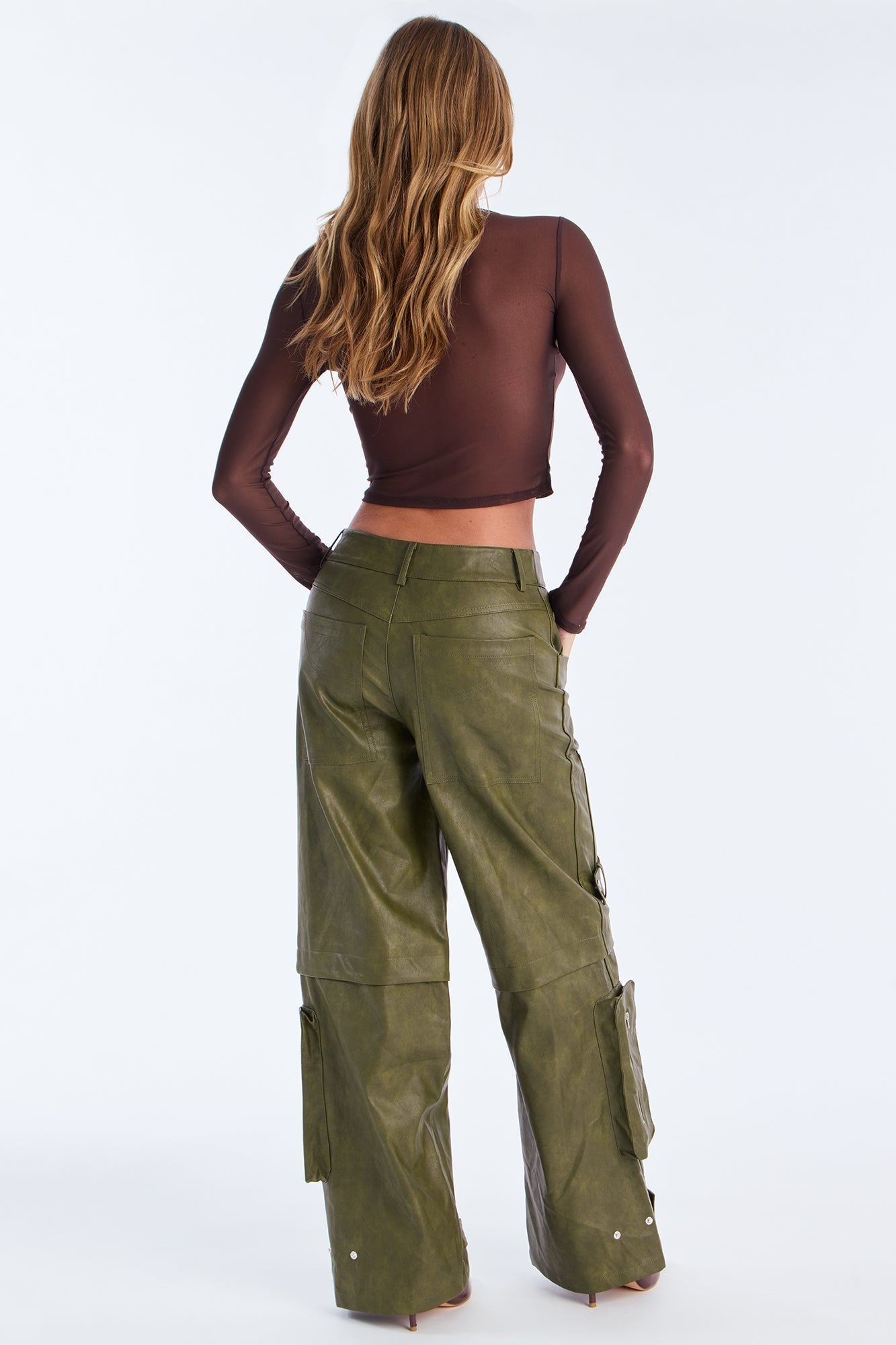 Street Heat Washed Faux Leather Cargo Pant - Military Green
