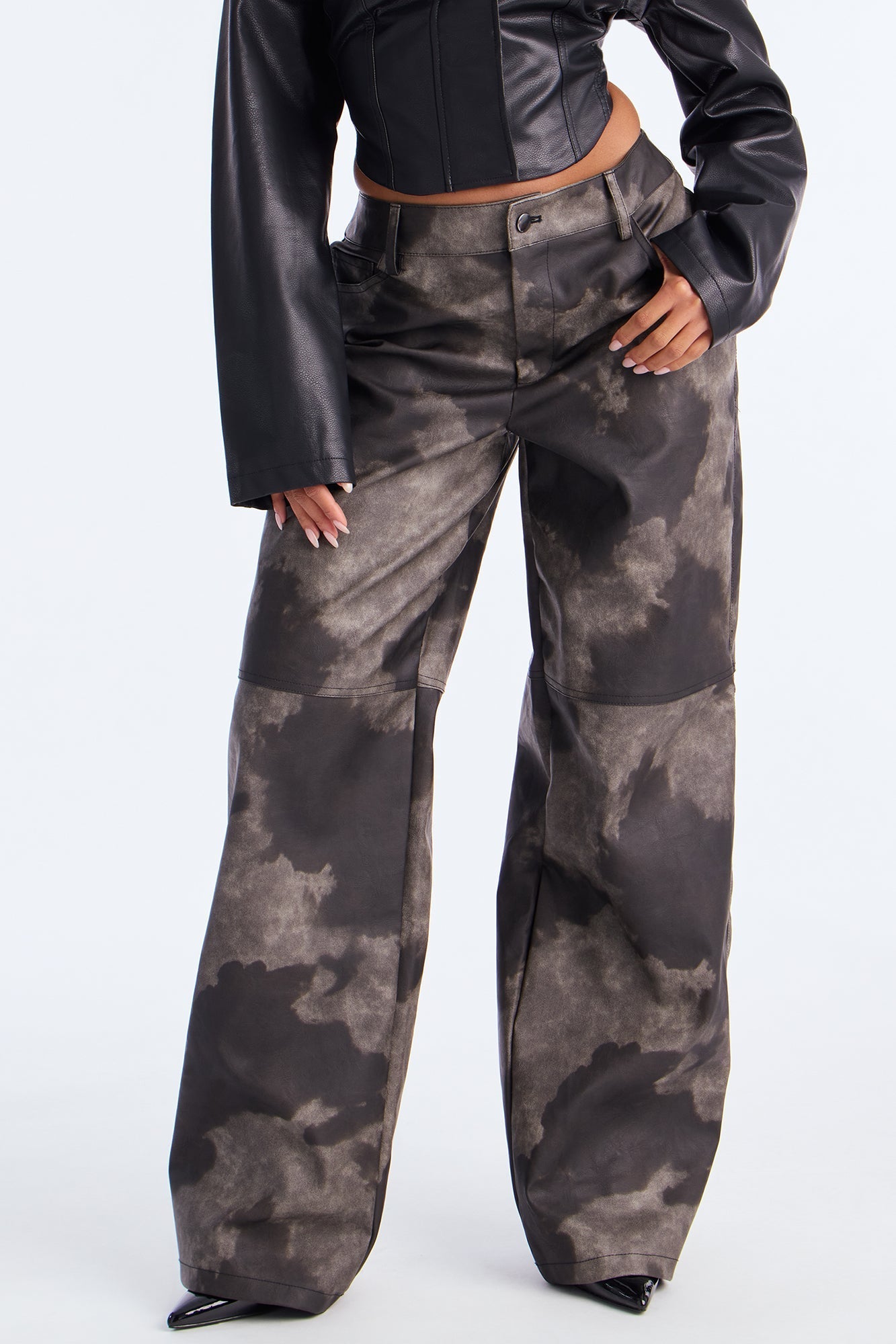 Jelina Washed Faux Leather Pant 33″ - Charcoal
