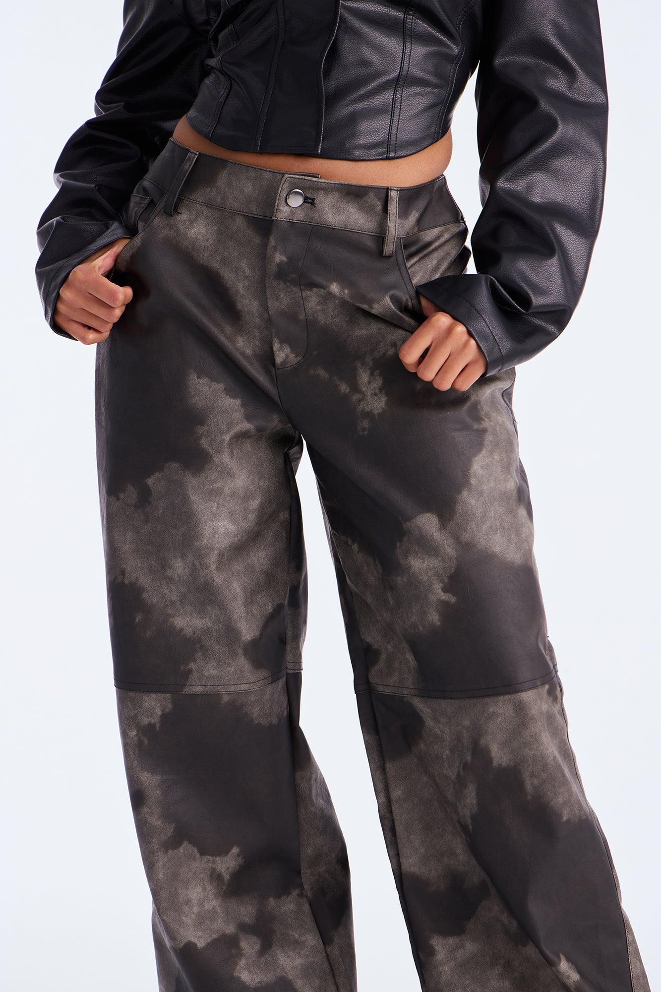 Jelina Washed Faux Leather Pant 33″ - Charcoal