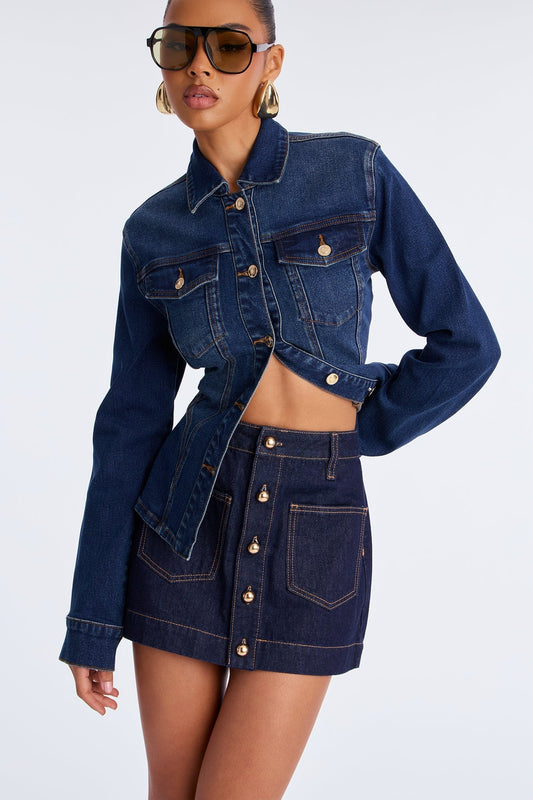 Taylor Button Up Denim Mini Skirt - Rinse Blue Wash