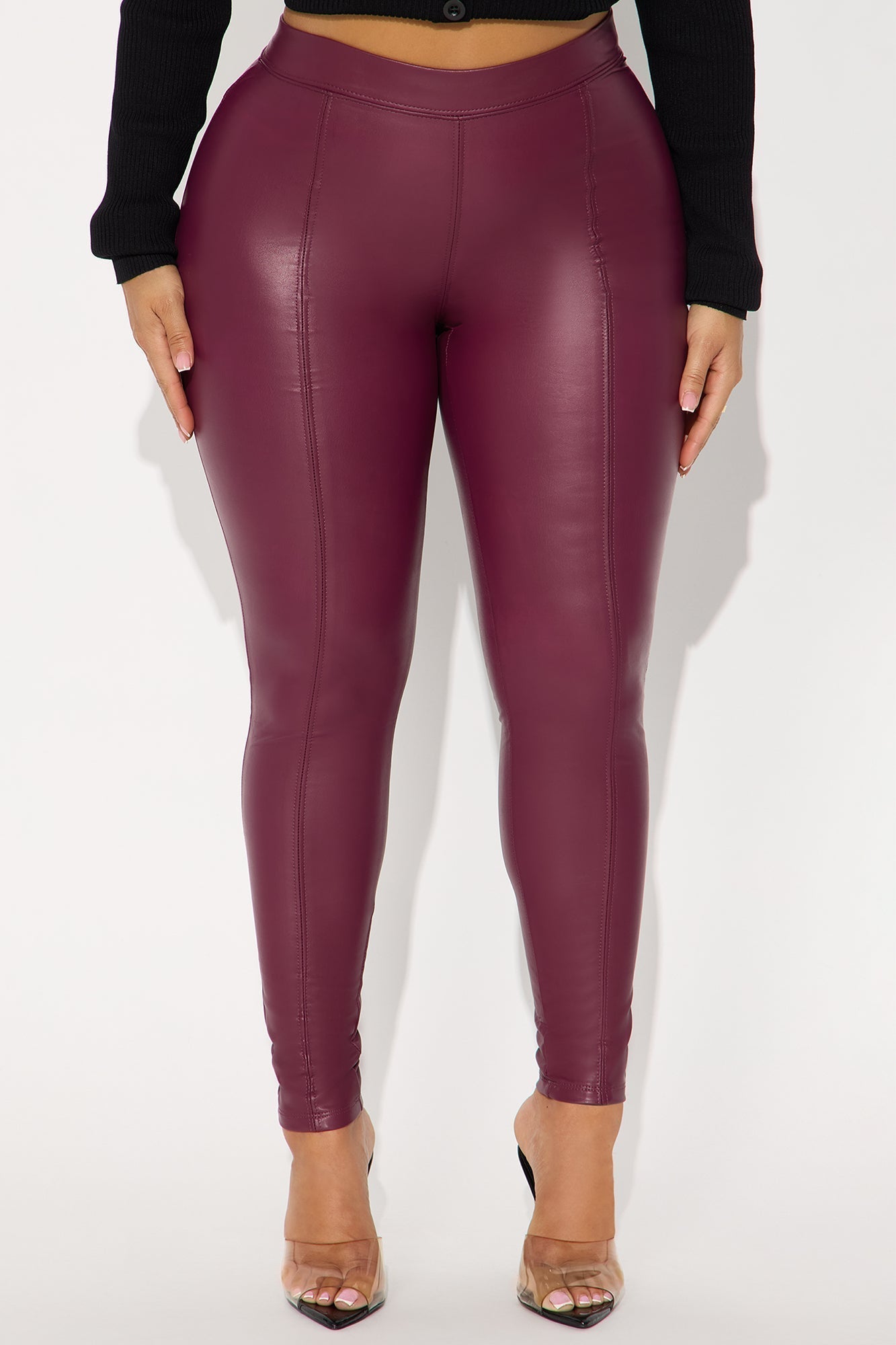 Watch Me Walk Away High Rise Faux Leather Legging - Burgundy