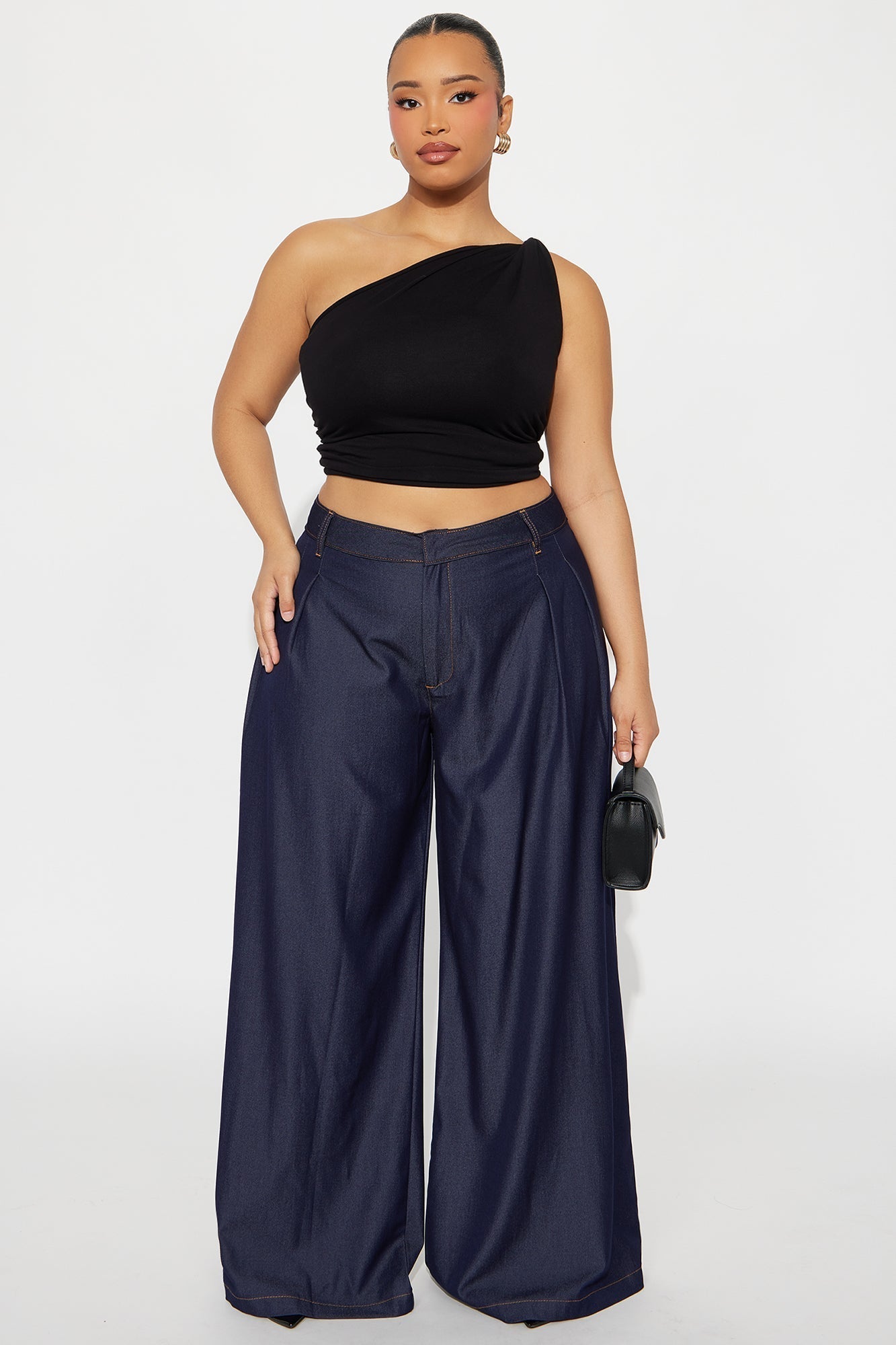 Amiah High Rise Chambray Wide Leg Pant 33 - Rinse Blue Wash