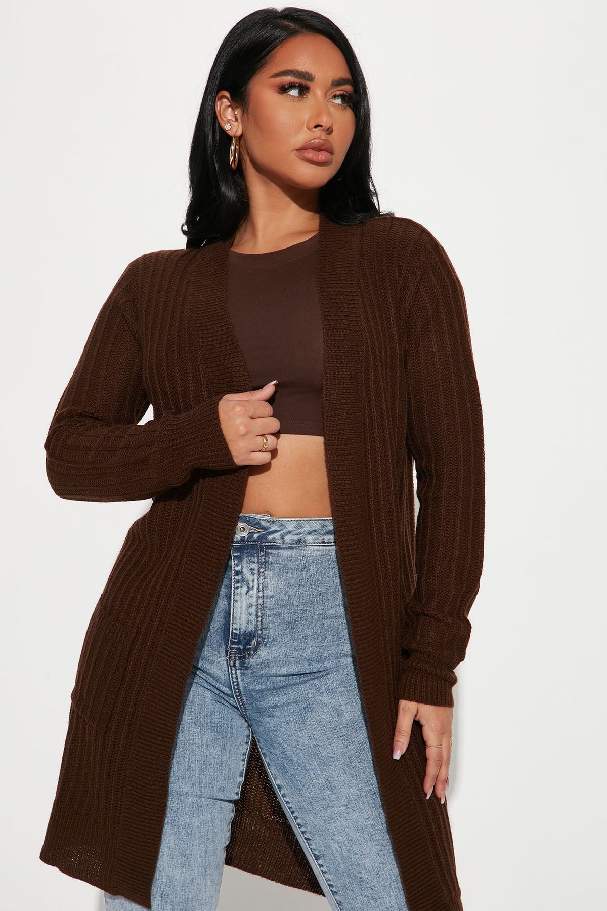 Throw It On Ribbed Cardigan - Chocolate