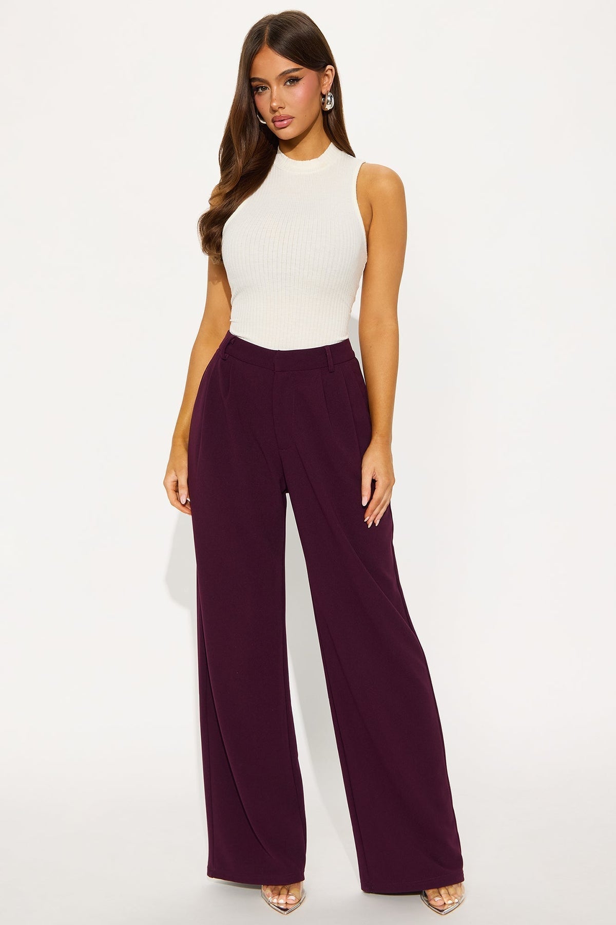 Elma Wide Leg Trouser - Eggplant