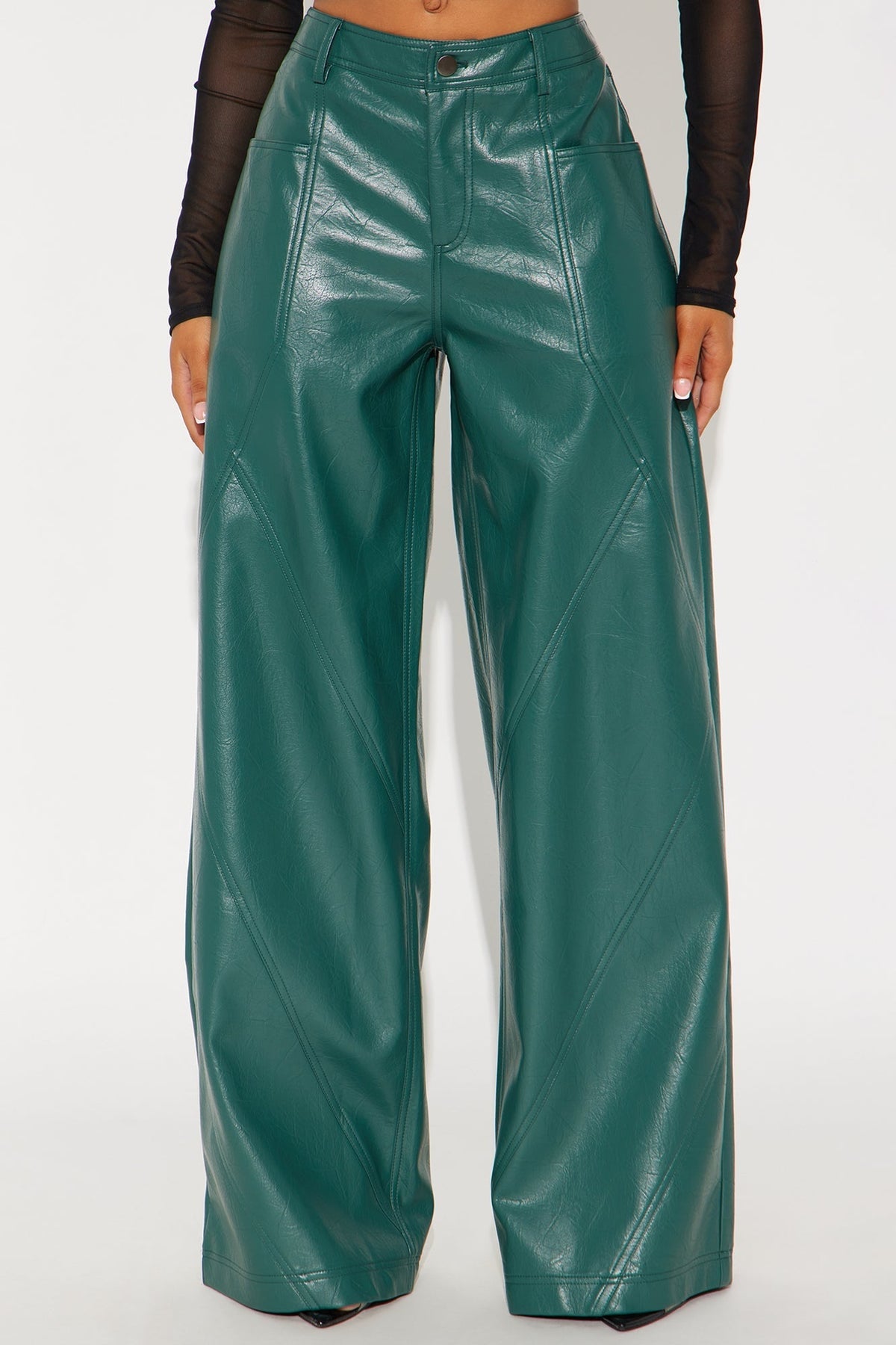 Bad Vibes Faux Leather Flare Pant 33″ - Teal