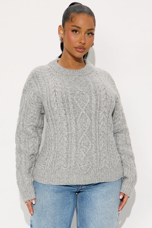 My Cup Of Tea Cable Knit Sweater - Grey