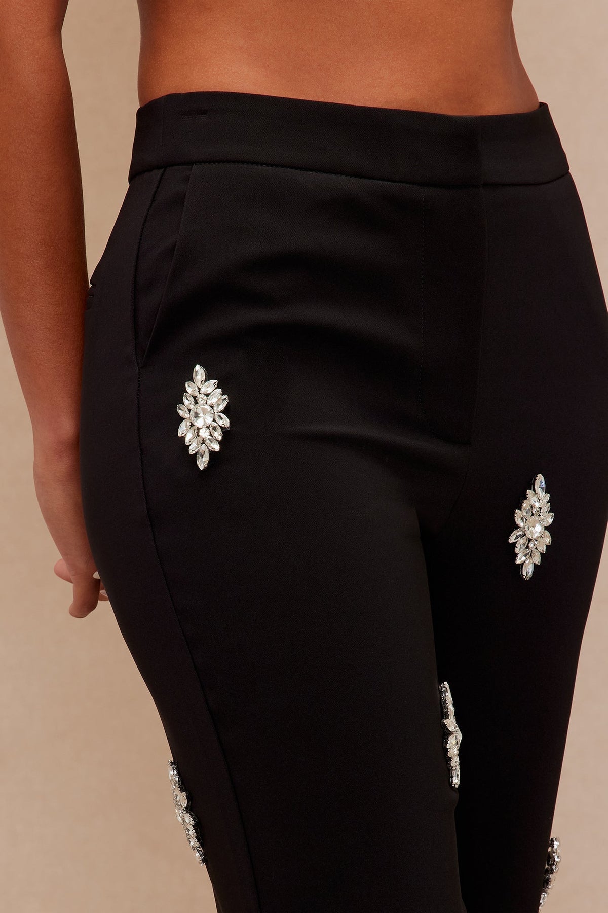 Liza Rhinestone Wide Leg Pant - Black