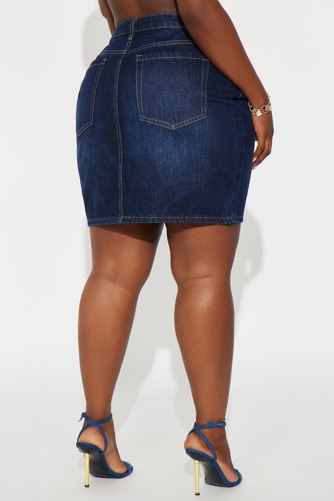Rayna Dark Wash Denim Midi Pencil Skirt - Dark Wash