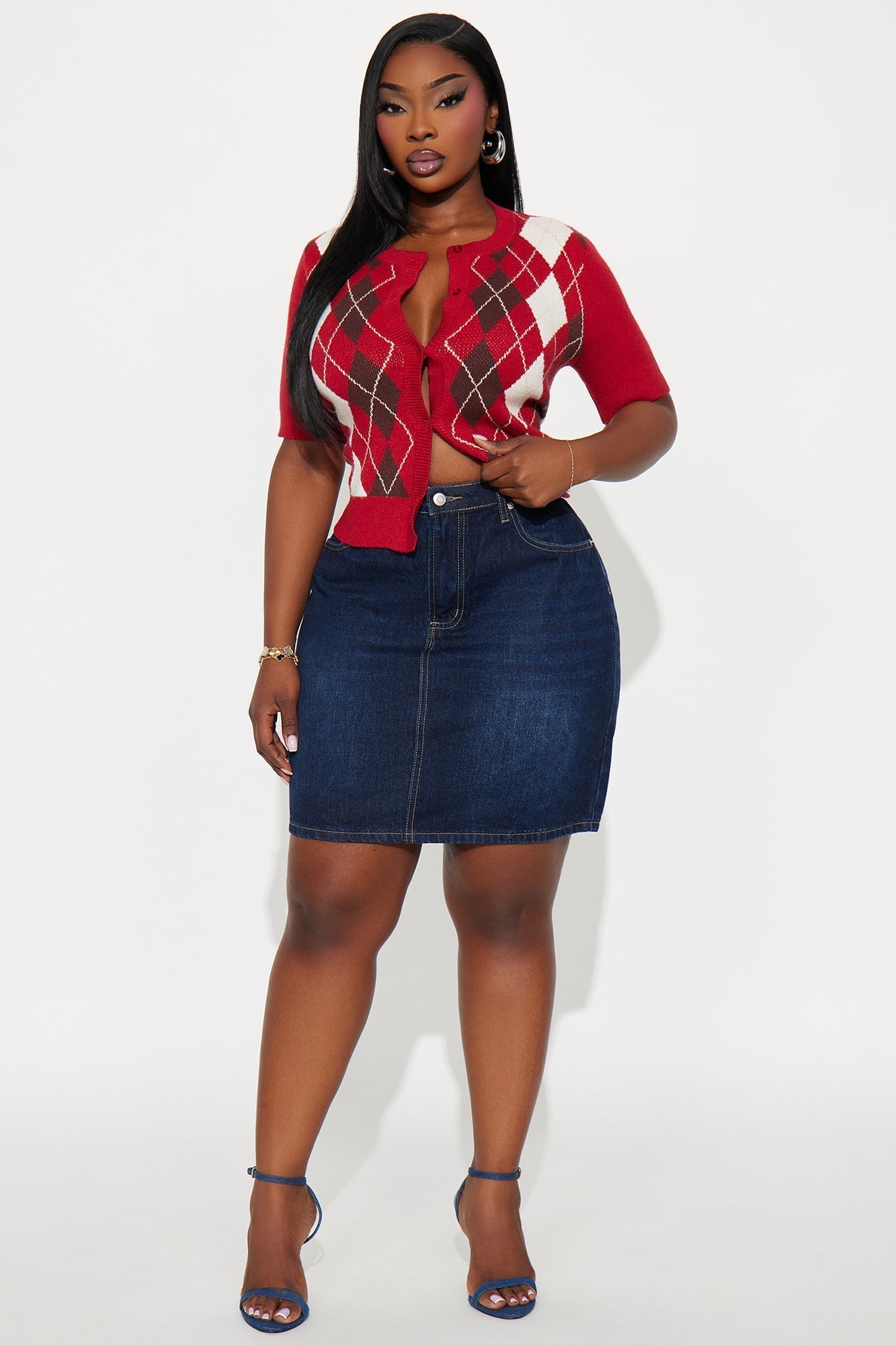 Rayna Dark Wash Denim Midi Pencil Skirt - Dark Wash