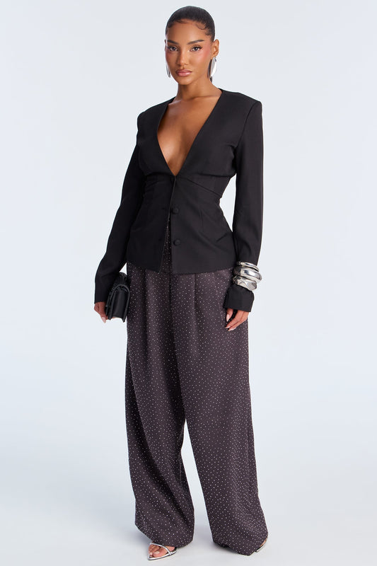 Eyes On Me Rhinestone Wide Leg Pant 32″ - Charcoal
