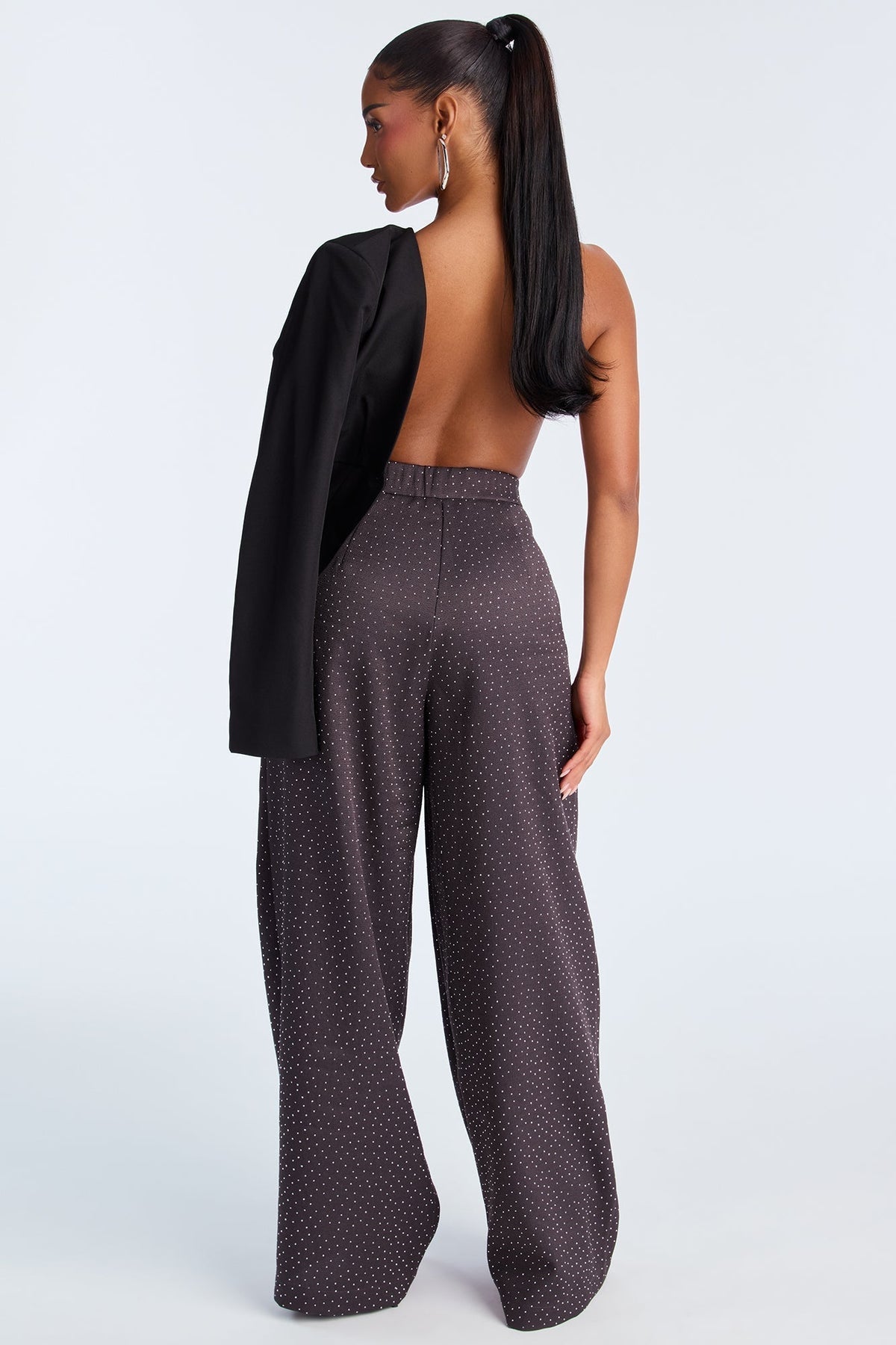 Eyes On Me Rhinestone Wide Leg Pant 32″ - Charcoal