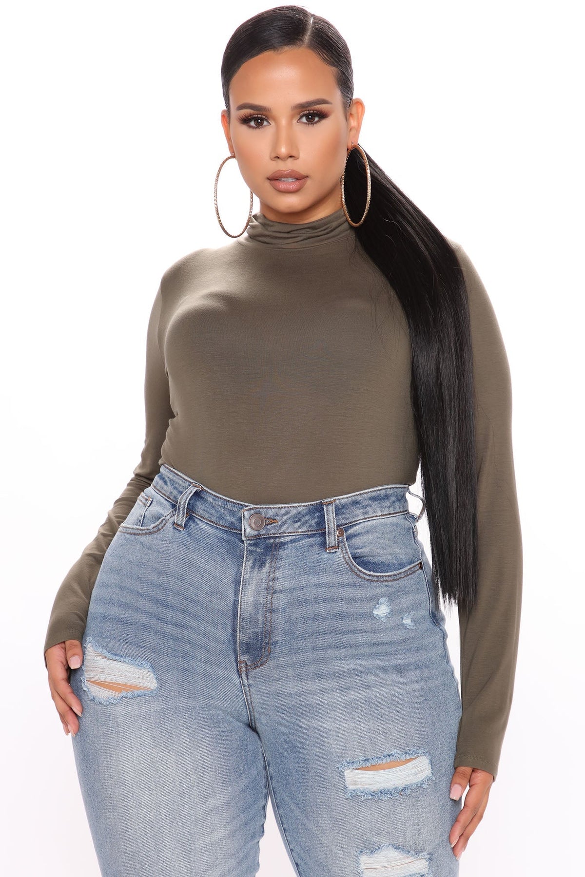 Pamela Turtle Neck Long Sleeve Top - Olive