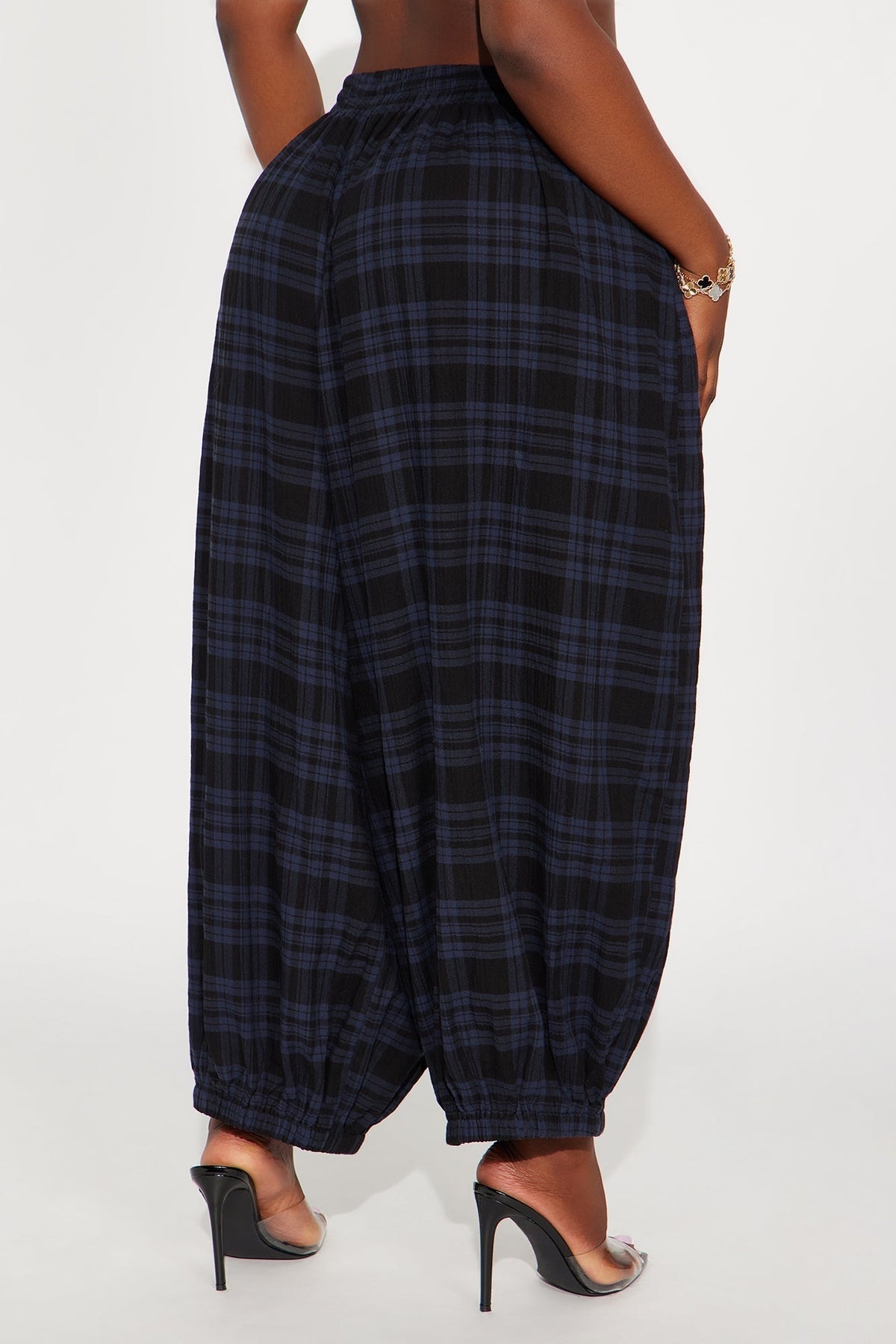 Jolene Plaid Barrel Pant - Navy