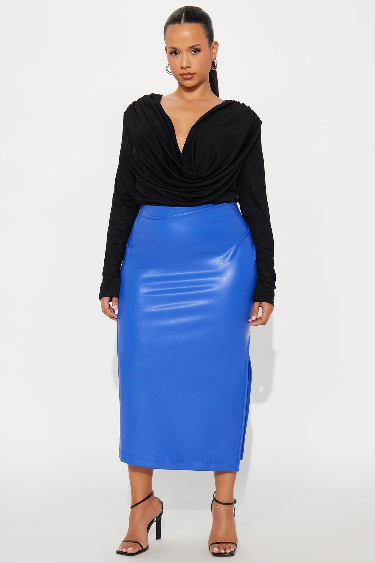 By The Corner Faux Leather Midi Skirt - CobaltBlue