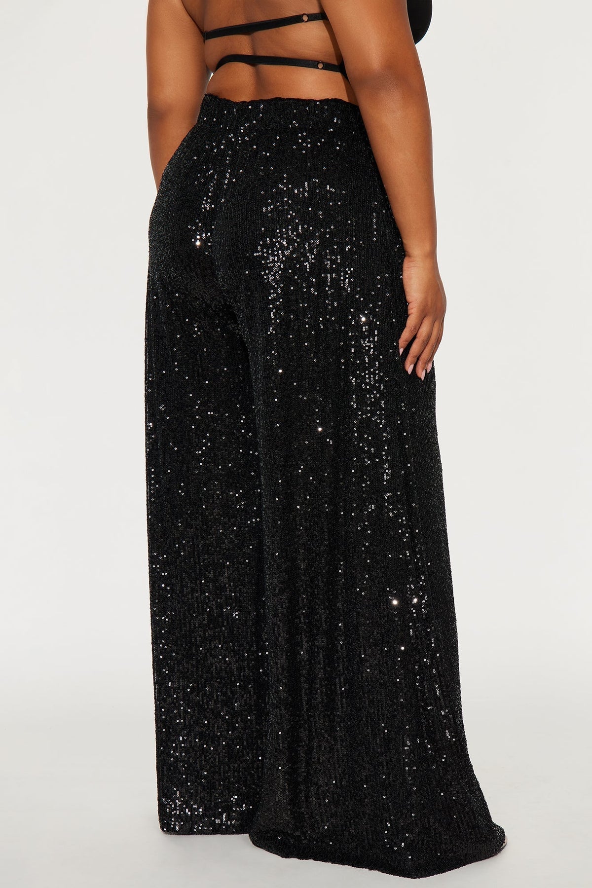 Champagne Wishes Sequin Wide Leg Pant 32″ - Black