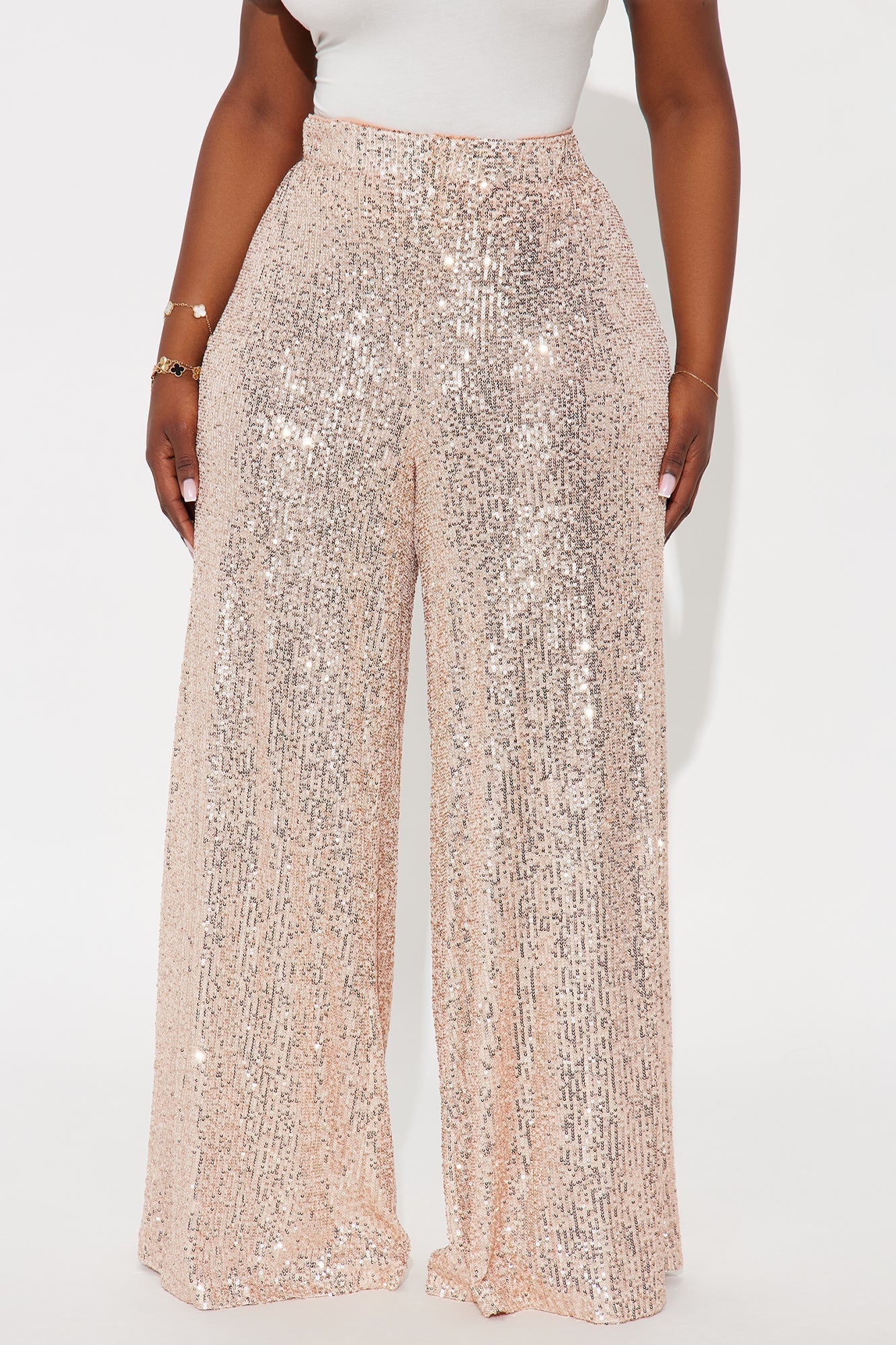 Champagne Wishes Sequin Wide Leg Pant 32″ - Rose Gold