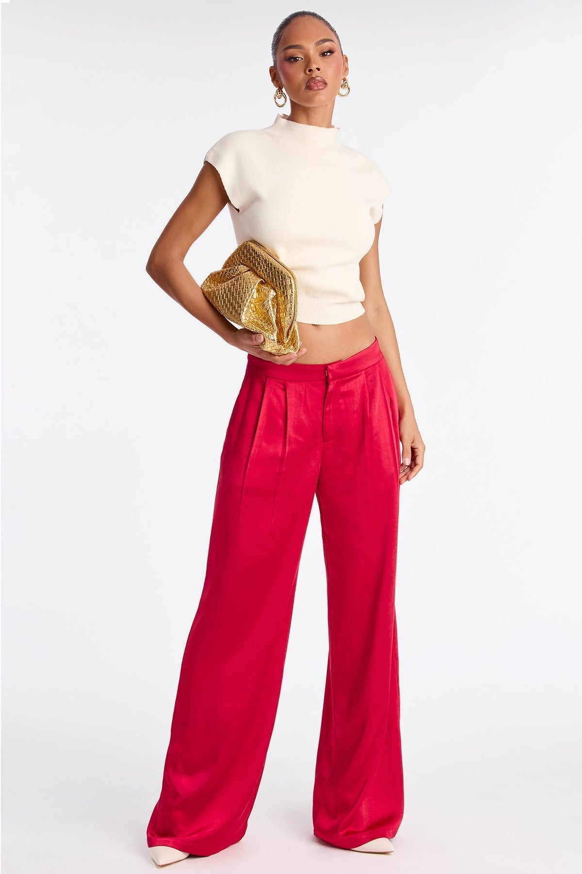 Main Topic Low Rise Wide Leg Satin Pant 33 - Red