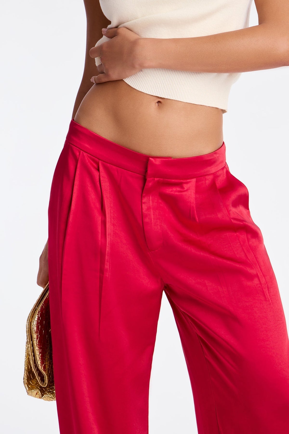 Main Topic Low Rise Wide Leg Satin Pant 33 - Red