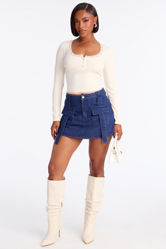 Kristy Denim Cargo Skort - Dark Wash