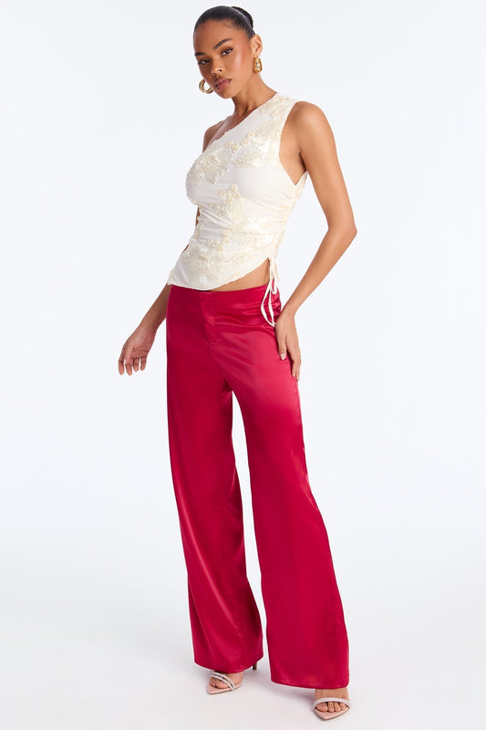 Major Moment Satin Wide Leg Pant 32″ - DarkRed